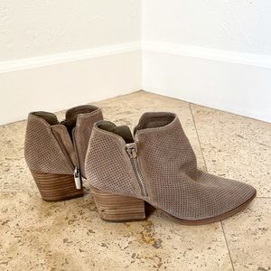 Vince Camuto Gray Taupe Leather Perforated Ankle Booties